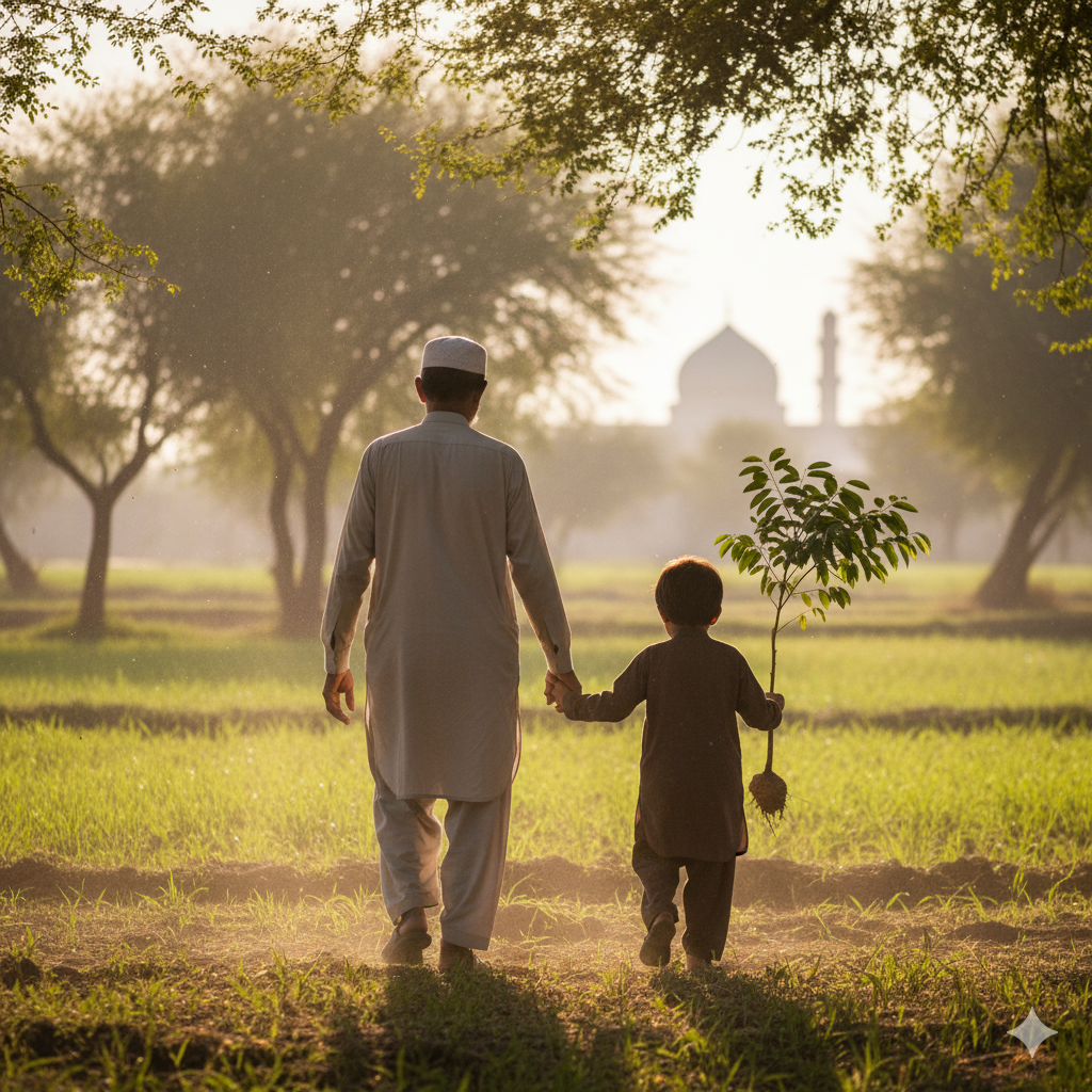 two generations taking care of the earth Gemini Generated Image Ofxuinofxuinofxu